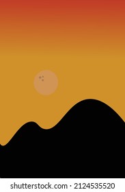Sunset in mountains, flat silhouette color vector ilustration banner template