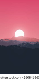 sunset in the mountains forest wallpaper