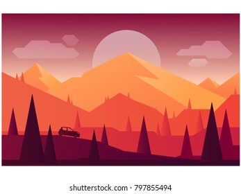 Sunset and mountains illustration