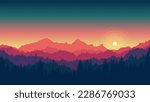 Sunset mountains landscape background, colorful gradation sky, flat mountain background