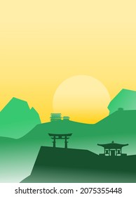 Sunset in the mountains with a landscape, suitable for wall decoration, wallpaper, and background.