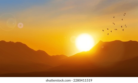 Sunset in the mountains. Nature background. EPS10 vector