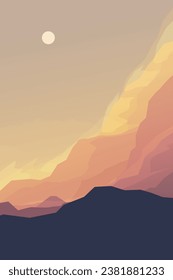a sunset mountains in orange color landscape