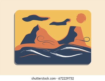 Sunset mountains and sea illustration