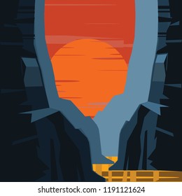 sunset in mountains vector illustration 