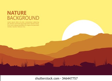 Sunset in mountains. Vector illustration. 