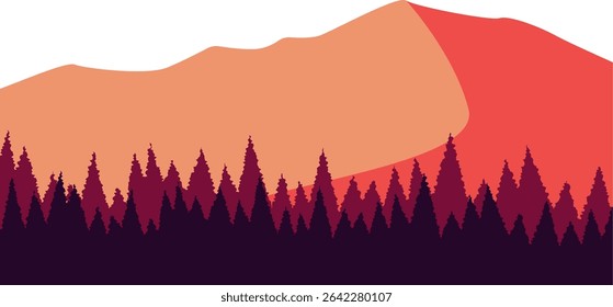 Sunset Mountains Vector is a minimalist design with mountain silhouettes and a vibrant sunset gradient, evoking warmth and natural beauty.
