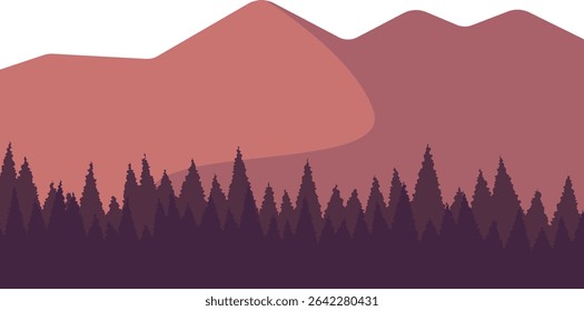 Sunset Mountains Vector is a minimalist design with mountain silhouettes and a vibrant sunset gradient, evoking warmth and natural beauty.