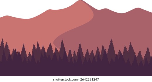 Sunset Mountains Vector is a minimalist design with mountain silhouettes and a vibrant sunset gradient, evoking warmth and natural beauty.