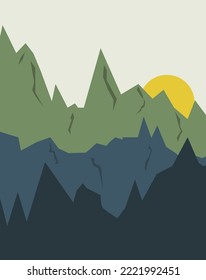Sunset in mountains wallpaper. Nature background, minimalist landscape. Trendy poster