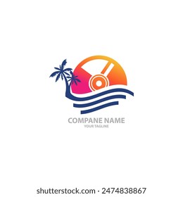 Sunset music wave beach party logo icon design template.EPS 10