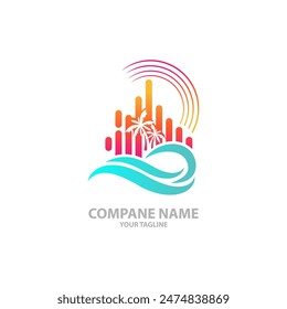 Sunset music wave beach party logo diseño de icono Plantilla.EPS 10