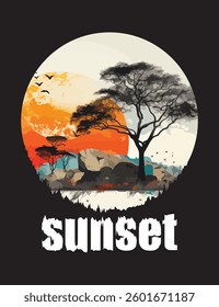 sunset with natural view t-shirt vector file