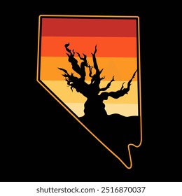 Sunset Nevada State Silhouette with Ancient Tree and Desert Horizon