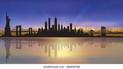 Sunset New York City Skyline Vector