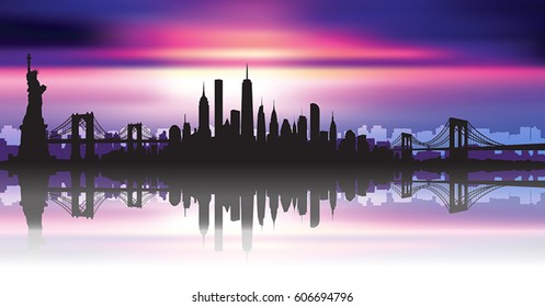 Sunset New York City Skyline Vector