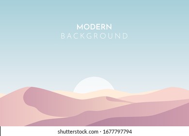 Sunset, night, morning in desert, mountains, Abstract landscape, Vector banner with polygonal landscape illustration, Minimalist style