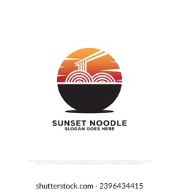 sunset noodle logo design inspiration, sunrise outdoor restaurant logo vector illustration, best for food and beverages logo icon.