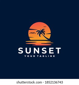 sunset ocean gradient logo design