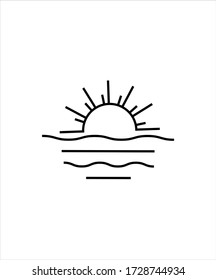 puesta de sol en el icono del océano,icono de mejor línea vector.