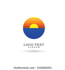 Sunset & Ocean Logo. Icon & Symbol Vector Template.