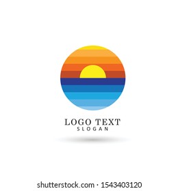 Sunset & Ocean Logo. Icon & Symbol Vector Template.