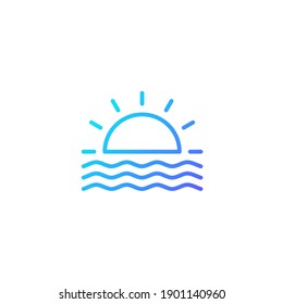 Sunset and ocean rising icon in blue gradient style