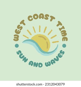 sunset and ocean wave logo icon vintage minimalist illustration design
