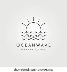 sunset and ocean wave logo vector line art minimalist illustration design