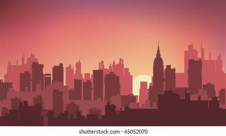 Sunset on the background of the city at night