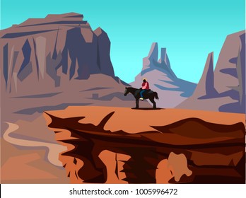 Sunset on a background of a mountain landscape. Vector game graphic.
Western scene