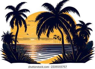 Atardecer en la playa con bonitas palmeras