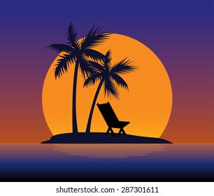 Sunset on the Beach on Beach Chair & Palm