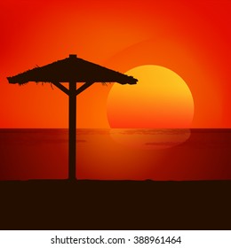 Sunset on the beach. Colorful vector background.