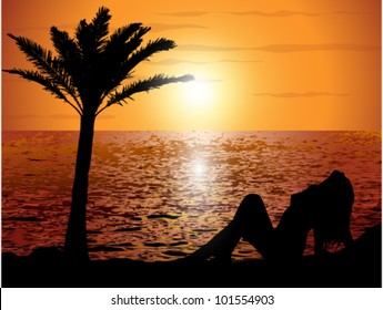 Sunset on the beach with a girl