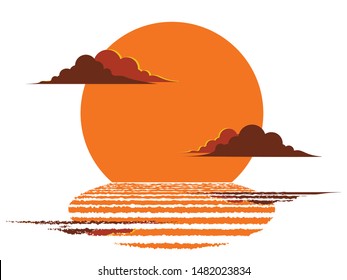 sunset on beach hard wave background vector illustration.