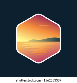 Sunset on the beach landscape logo design vector illustration