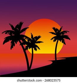 Sunset on the beach of Miami