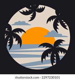 sunset on the beach and palm tree