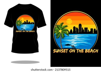 sunset on the beach retro t shirt design
