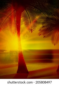 Sunset on the beach of sea. EPS10