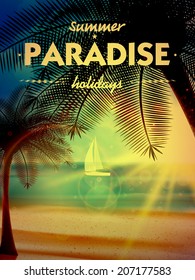 Sunset on the beach of sea. EPS10