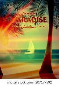 Sunset on the beach of sea. EPS10