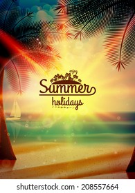 Sunset on the beach of sea. EPS10