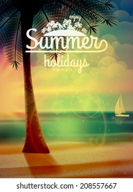 Sunset on the beach of sea. EPS10