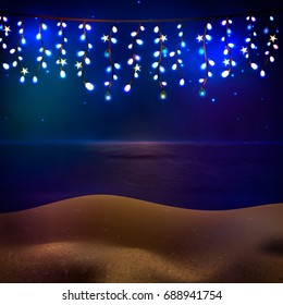 Sunset on the beach. Summer sea background. A party on the beach. Summer vacation. vector illustration