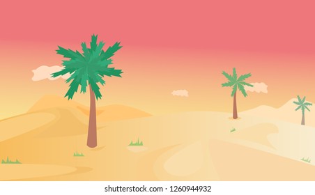 Sunset on beach. Template for covers, posters, games.