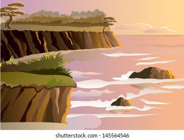 Sunset on a beach - Vector