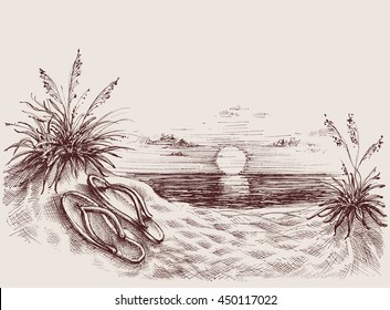 Beach Sunset Drawing Black And White - Free download 39 best quality ...