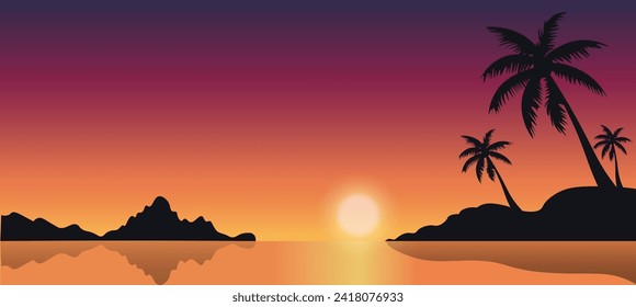 sunset on the beach vector illustration